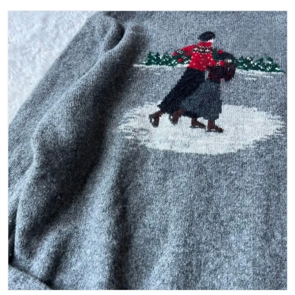 Ralph Lauren Vintage Lambswool Turtleneck Sweater Gray LP Ice Skating - Picture 9 of 13